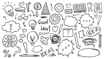 Hand drawn doodles about ideas thinking and knowledge and business. vector