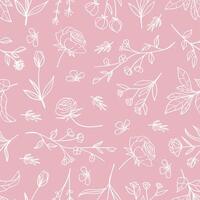 Botanical seamless pattern lin art on pink background. illustration. vector