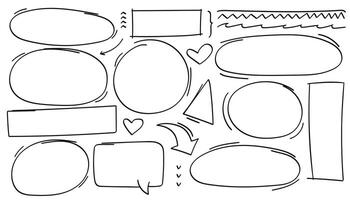 Doodle drawing collection of arrows, circles and shape collection. vector