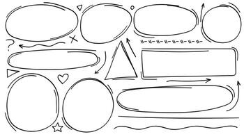 Hand drawn doodle style collection of arrows, circles and shape collection. illustration. vector