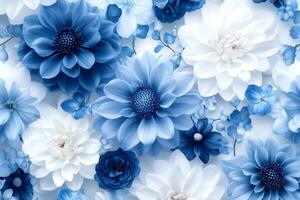Blue and white flowers creating a floral background photo
