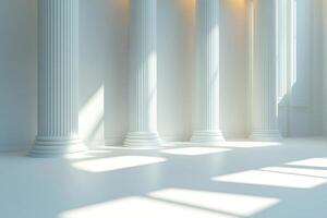 Sunlight illuminating white columns in a bright hall photo