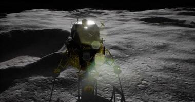 Lander explores the moons surface with detailed terrain around it video