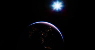 View of Earth from space with sunlight illuminating the atmosphere video