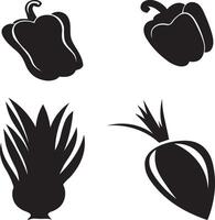Healthy Food with Fresh Vegetables Set Design Silhouette Art Illustration on a White Background vector