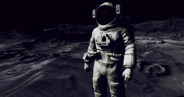 Astronaut exploring the moons surface during a serene lunar night video