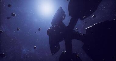 Spaceship navigating through an asteroid belt in deep space video