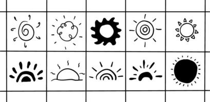 Celestial Sun and Rays Hand-Drawn Bundle vector