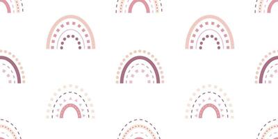 Static children's seamless pattern with rainbows in boho style in pink tones on a white background for textiles, fabric, wrapping paper vector