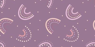Dynamic children's seamless pattern with rainbows in boho style in pink tones on a purple background for textiles, fabric, wrapping paper vector
