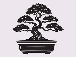 Elegant Solid Black Color Bonsai Tree Silhouette for Artistic and Decorative Use vector