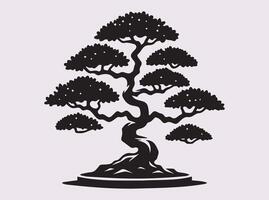 Sophisticated Solid Black Bonsai Tree Silhouette for Elegant and Modern Use vector