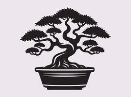 Simple and Stylish Solid Black Color Bonsai Tree Silhouette for Design and Art vector