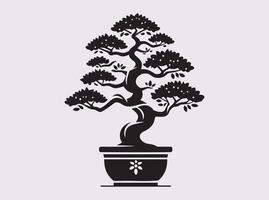 Black Bonsai Tree Silhouette in Solid Color for Creative and Decorative Projects vector