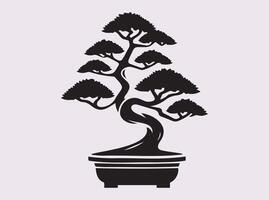 Classic Solid Black Bonsai Tree Silhouette for Logos and Design Elements vector