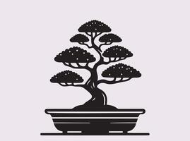 Beautiful Black Bonsai Tree Silhouette in Solid Color for Creative Use vector