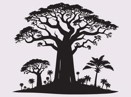 Baobab Tree Silhouette with Solid Black Color Design vector