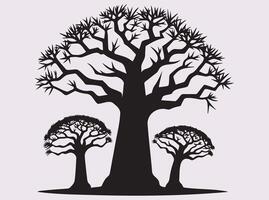 Silhouette of a Baobab Tree in Black with Savannah View vector