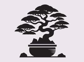Black Bonsai Tree Silhouette in Solid Color for Unique and Elegant Designs vector
