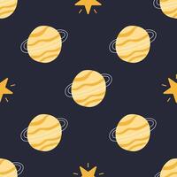 Planets pattern. Seamless pattern with Galaxy planet. Hand drawn illustration vector