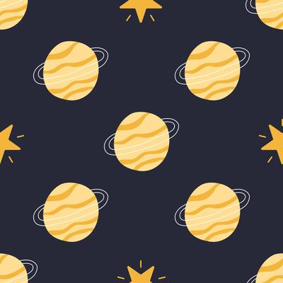 Planets pattern. Seamless pattern with Galaxy planet. Hand drawn illustration