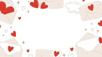 Banner with love letters frame. Envelope with declaration of love and hearts. Isolated white background with space for text in the middle. Illustration for invitation, romantic holiday, poster vector