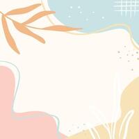 Minimalist abstract background template. Pastel colors organic shapes with leaf branch, dots, and lines. Design for card, wall art, wallpaper, poster, and print. vector