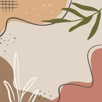 Minimal aesthetic boho background template. Organic shapes with leaf branch, dots, and lines. Design for card, wall art, wallpaper, poster, and print. vector