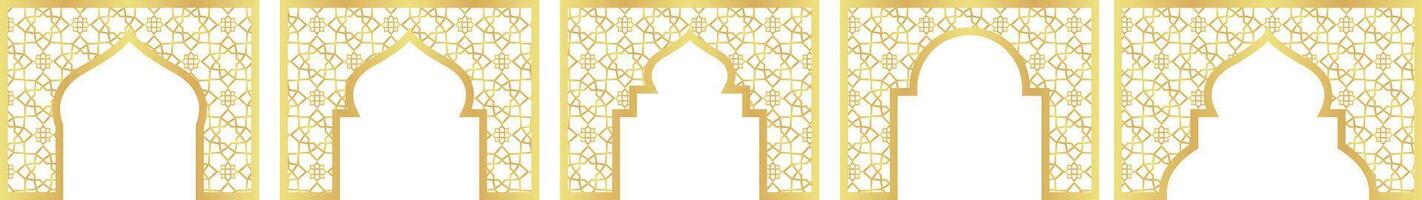 Gold Gradient with Islamic Pattern Collection of Oriental Style Islamic Frame Arches with Modern Boho Mosque Dome for Header vector