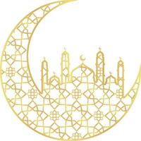 Gold Gradient Big Mosque with Crescent with Gold Gradient Islamic Pattern vector