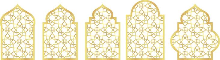Gold Gradient with Islamic Pattern Collection of Oriental Style Islamic Frame Arches with Modern Boho Mosque Dome for Door vector