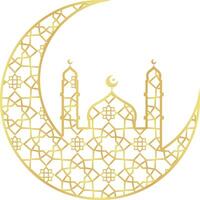 Gold Gradient Small Mosque with Crescent with Gold Gradient Islamic Pattern vector