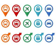 Transport icon set, miscellaneous icons such as car, plane, train, bus and ship for webdesign and mobile applications, flat design infographic template in eps 10 vector