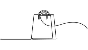 Continuous one line drawing of shopping bag. One line drawing illustration of paper bag. Reusable bag concept single line. Editable outline. vector
