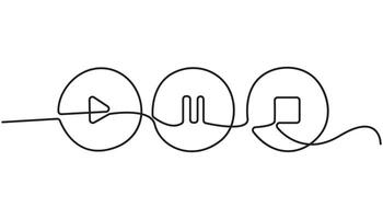 continuous one line drawing of start pause stop buttons vector