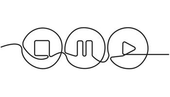 start, pause, stop continuous one line drawing vector