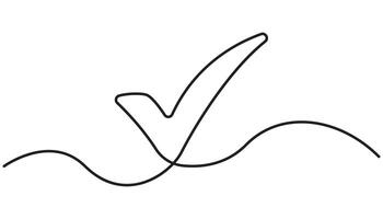 Continuous line drawing of check symbol, tick mark. abstract line art illustration vector