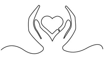One continuous single line drawing of hand give love isolated on white background minimalism vector