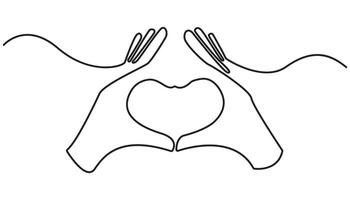 hands with heart continuous one line drawing, simple minimalist vector