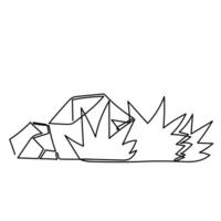continuous line drawing grass with rock stone illustration in doodle vector