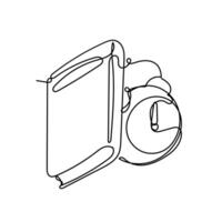 continuous line drawing book with alarm clock illustration icon vector