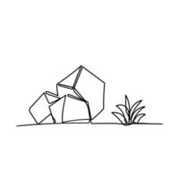 a line drawing of a cube rock with a plant vector