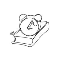 a line drawing of a clock on top of a book icon vector
