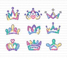a set of hand drawn colorful crown element design vector
