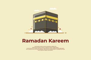 Ramadhan greetings with the Kaaba icon concept vector