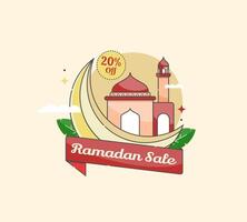 Ramadan sales with a mosque and crescent moon concept vector