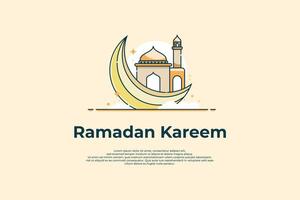 Ramadhan greetings with the concept of a mosque and crescent moon icon vector