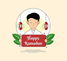 Ramadan sales template with Muslim male characters and can be used for business purposes vector