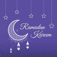 Ramadan Kareem Greeting Background Islamic design with shiny lanterns and arabic calligraphy vector