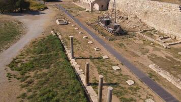 Aerial view. columns and remains of the ancient ruined Lycian city of Patara video